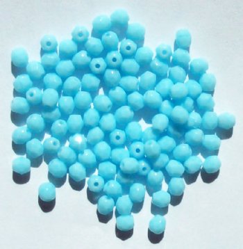 100 4mm Faceted Opaque Light Blue Firepolish Beads