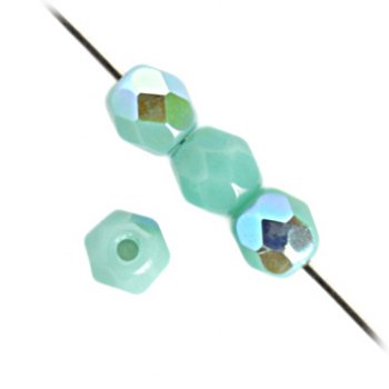 100 4mm Faceted Opaque Turquoise Green AB Firepolish Beads