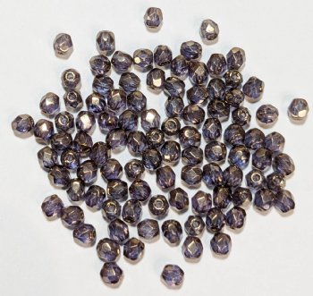 100 4mm Faceted Crystal Amethyst Gold Lustre Firepolish Beads