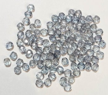 100 4mm Faceted Transparent Crystal Blue Lustre Firepolish Beads