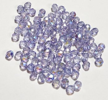100 4mm Faceted Transparent Violet AB Firepolish Beads