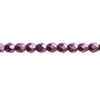 45, 4mm Pastel Pearl Lilac Red Czech Fire Polish Beads