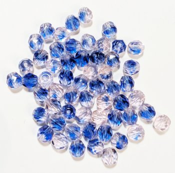 50 6mm Faceted Two Tone Light Pink and Sapphire Firepolish Beads