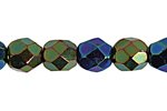 50, 6mm Metallic Green AB Faceted Firepolish Beads