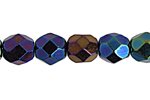 50, 6mm Metallic Navy AB Faceted Firepolish Beads