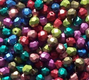50 6mm Mixed Faceted Saturated Metallic Firepolish Beads