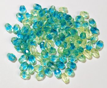 100 6x4mm Jonquil and Aqua Faceted Oval Beads