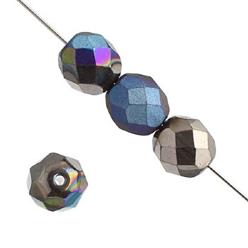 25 8mm Crystal Glitter Graphite Shine Faceted Firepolish Beads