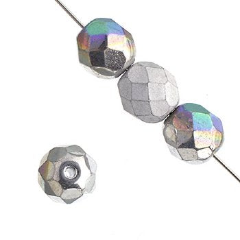 25 8mm Crystal Glitter Silver Shine Faceted Firepolish Beads