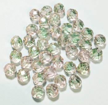 25 8mm Faceted Transparent Two Tone Light Green and Light Pink Firepolish Beads