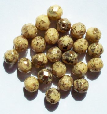 25 8mm Faceted Opaque Beige Bronze Coat Firepolish Beads