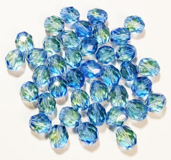 25 8mm Faceted Transparent Two Tone Light Green and Light Blue Firepolish Beads