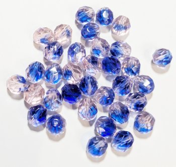 25 8mm Faceted Transparent Two Tone Light Pink and Sapphire Firepolish Beads