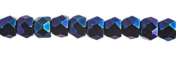 40, 6mm Jet Blue Iris Faceted Czech Glass Hill Beads