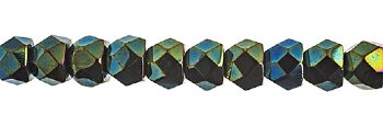40, 6mm Jet Green Iris Faceted Czech Glass Hill Beads