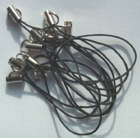 10 Black Cell Phone Straps (Silver Ends)