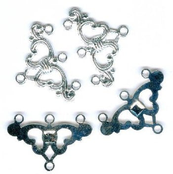 4 16x25mm Fancy Bright Silver 3-to-1 Connector / Link