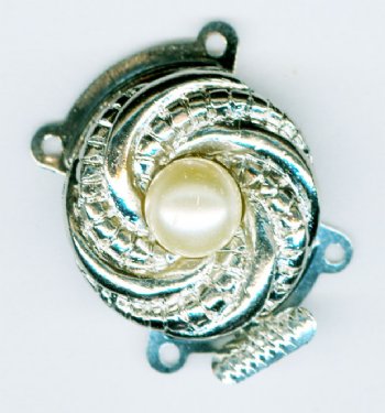 1, 19mm 2-Strand Rhodium and Glass Pearl Round Knot Box Clasp