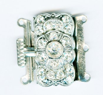1, 23x13mm 3-Strand Rhodium and Rhinestone Crystal Rectangular Box Clasp