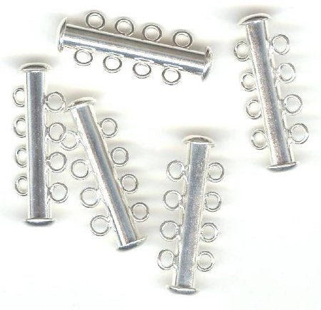 5 sets of 26x10mm Silver Plate 4-Strand Tube Clasps