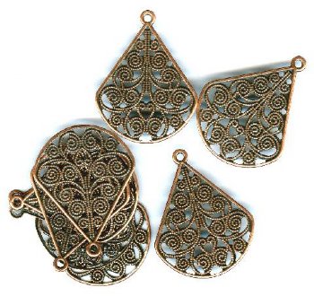 5 Pair of 26x23mm Antique Copper Drop Filigrae Earrings