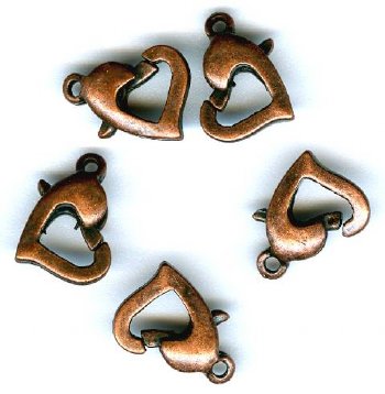 5 9mm Antique Copper Heart Lobster Clasps