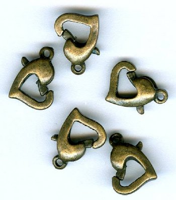 5 9mm Antique Gold Heart Lobster Clasps