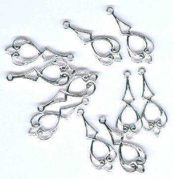 5 Pairs of 20x9mm Silver Plate Long Nouveau Drop Earrings