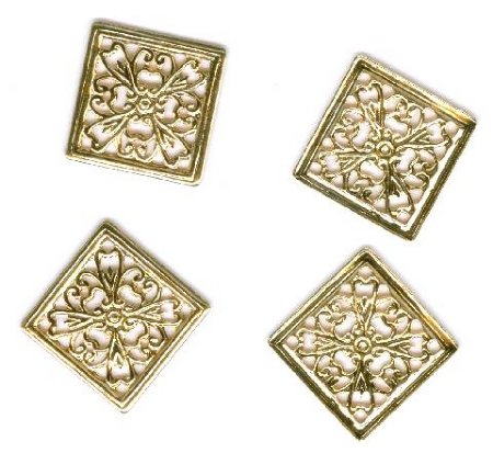 4 13x13mm Bright Gold Square Floral Connectors