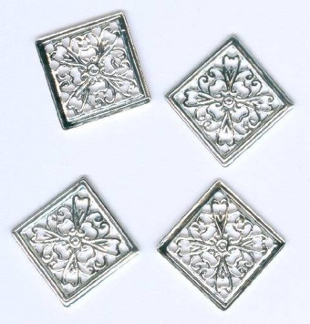 4 13x13mm Bright Silver Square Floral Connectors