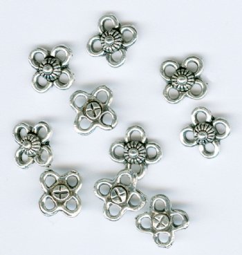 10 8x8mm Antique Silver 4 Loop Flower Connectors / Links