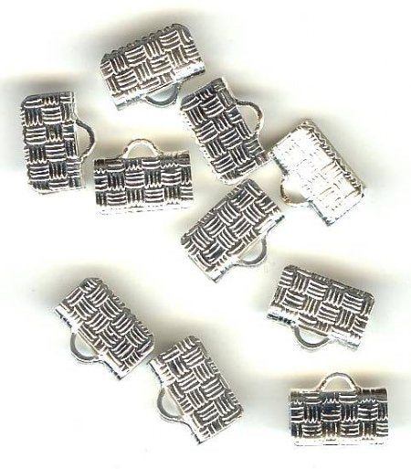 10 10x7mm Textured Silver Ribbon Ends