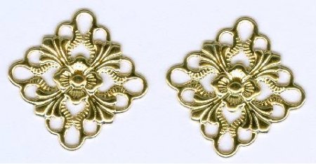 2 16x16mm Bright Gold Square Floral Connectors