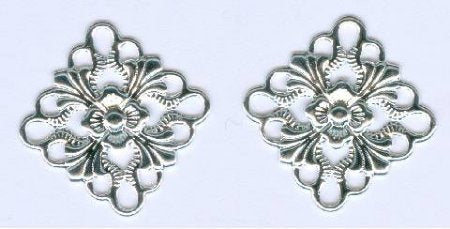 2 16x16mm Bright Silver Square Floral Connectors