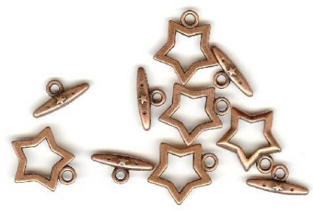 5 17mm Antique Copper Star Toggle Clasps