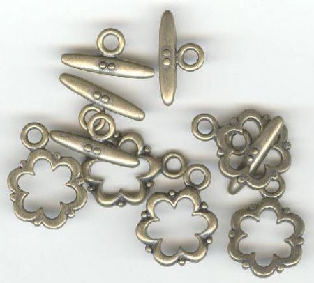 5 19mm Antique Gold Flower Toggle Clasps