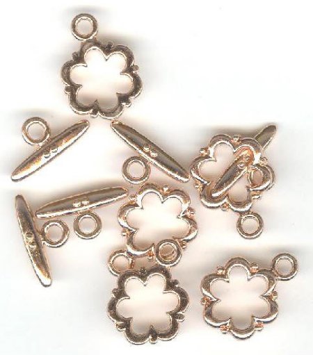 5 19mm Bright Copper Plated Flower Toggle Clasps