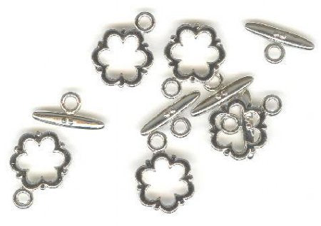 5 19mm Nickel Plated Flower Toggle Clasps