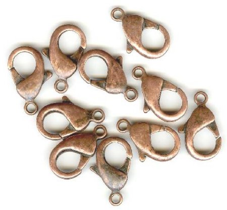 10 22mm Antique Copper Lobster Claw Clasps