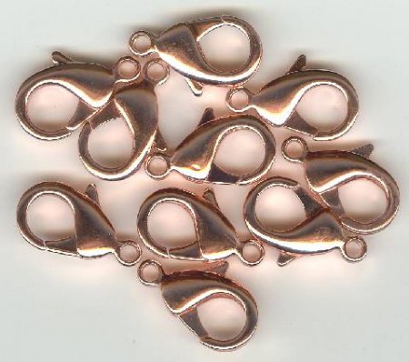 10 22mm Bright Copper Plated Lobster Claw Clasps