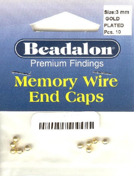 10 3mm Beadalon Round Gold Plate Memory Wire Caps