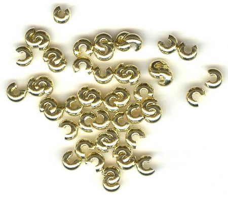 100 3mm Bright Brass Crimp Covers