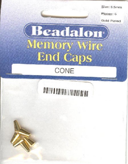 6 6.5mm Beadalon Gold Plate Memory Wire Cone Caps