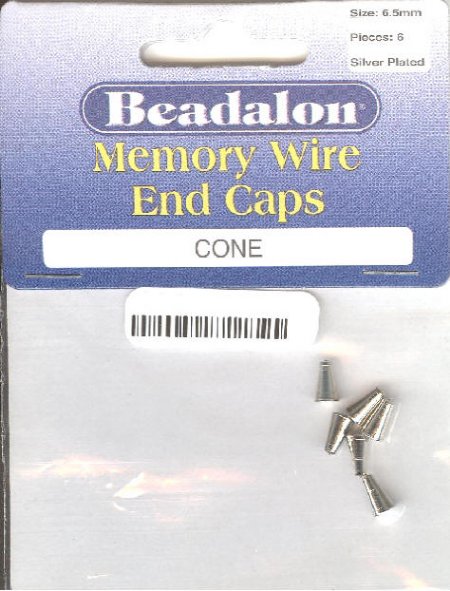 6 6.5mm Beadalon Silver Plate Memory Wire Cone Caps
