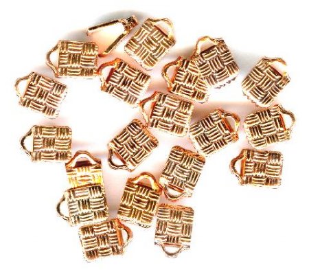20 7x5mm Textured Bright Copper Ribbon Ends