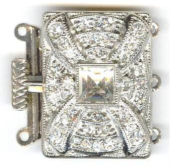 1, 25x19mm 3-Strand Rhodium and Rhinestone Crystal Rectangular Box Clasp