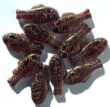 10 28x13mm Amethyst and Gold Fish Beads