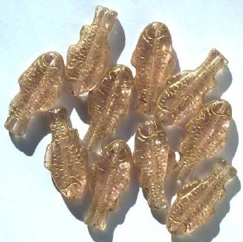 10 28x13mm Rosaline and Gold Fish Beads