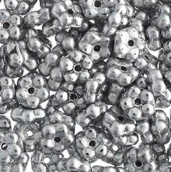 50, 5mm Metallic Silver Glass Forget Me Not Flower Beads