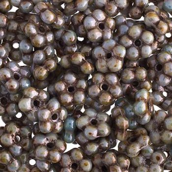 50, 5mm Opaque Green Alabaster Lustre Glass Forget Me Not Flower Beads